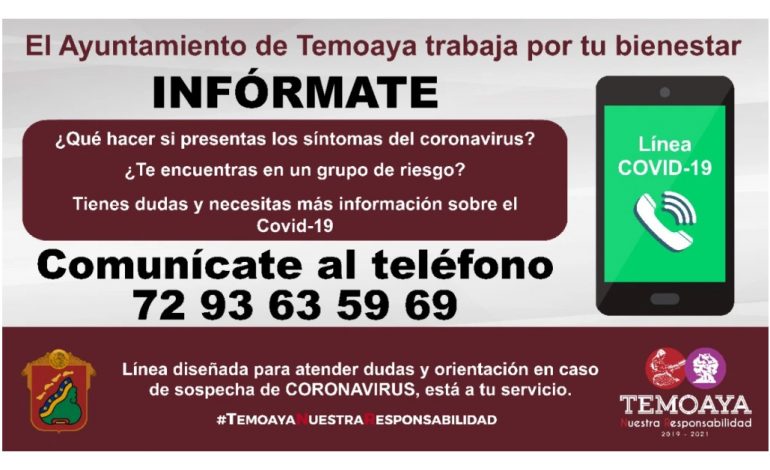 Habilita Temoaya línea especializada para brindar orientación sobre Covid-19