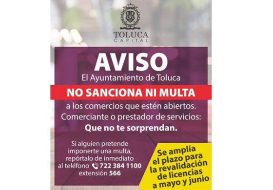 Amplía Toluca periodo para revalidación de licencias de funcionamiento
