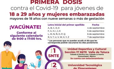 Lista la vacuna anticovid para jóvenes de 18 a 29 años en Zinacantepec